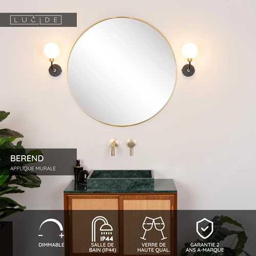 Lucide BEREND - Applique murale Salle de bains - 1xG9 - IP44 - Noir - USP